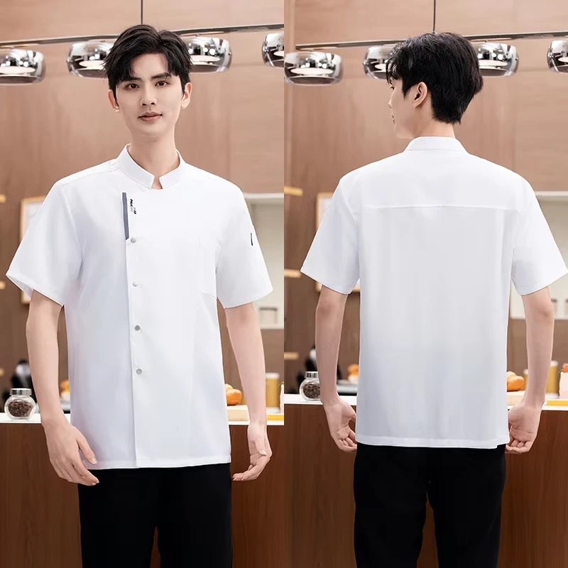 Men's and Women's Polyester Cotton Bartender Uniform Short-Sleeve Cooking Shirt