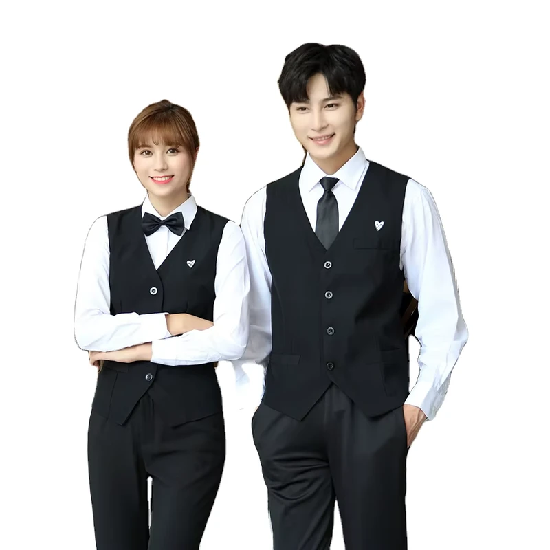 Men's and Women's Restaurant Work Clothes Custom Long sleeved Shirts Solid Color Hotel Office Waitress Uniform