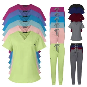 Men’s and Women’s Solid-Color Doctor and Nurse Workwear Set with Pants, Frosted Cream