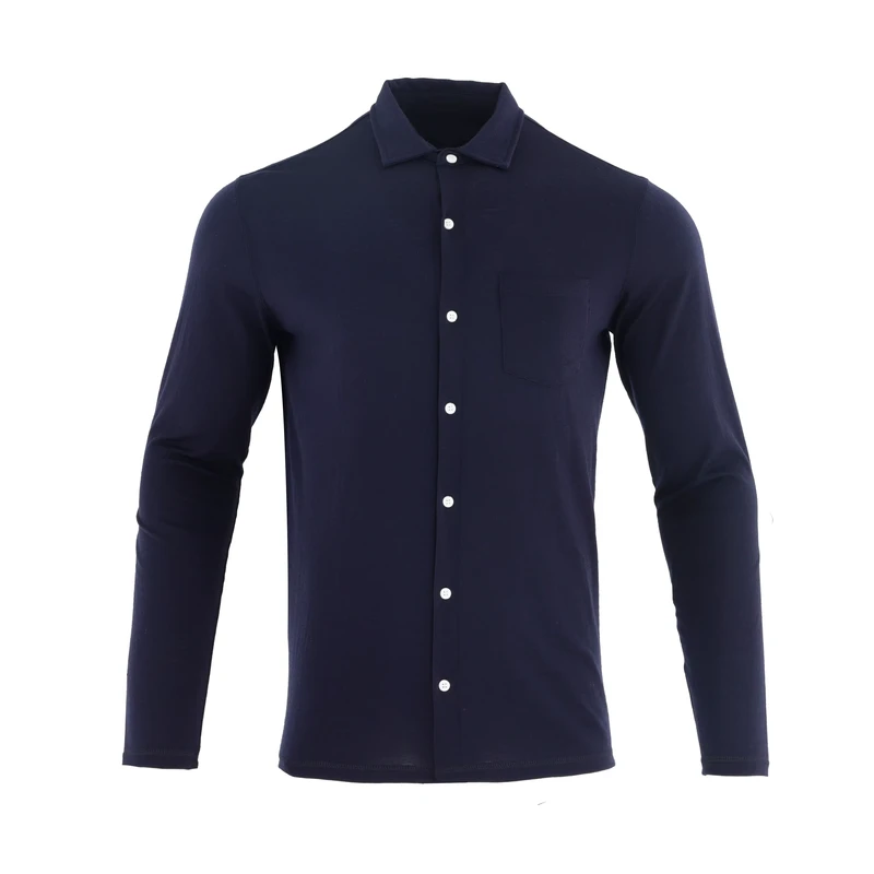 Merino Wool Men Classic Wool Button Up With One Front Pocket Long Sleeve Shirt