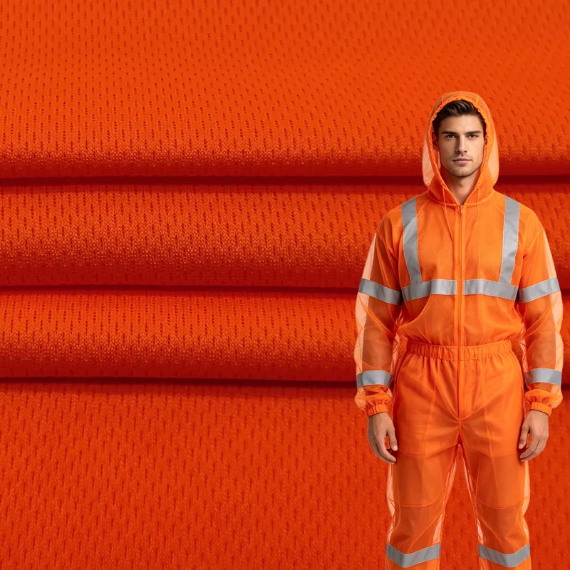 Mesh Elastic Knitted Fabric Hi Vis Reflective Coverall Breathable Polyester Bird Eye Mesh Fabric for Outdoor