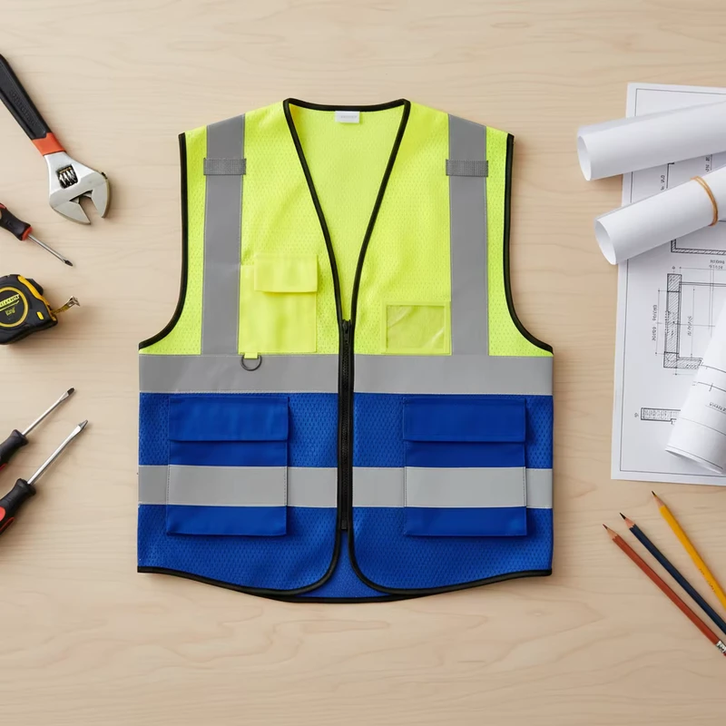 Mesh Safety Vest with Custom Logo High Visibility Reflective ANSI Class 2 Five Pockets for Security Construction Workwear