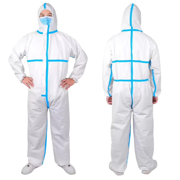 Microporous-Coverall-Workwear-Waterproof-Protective-Overall-65gsm-Disposable-Coveralls-with-Tape-Blue