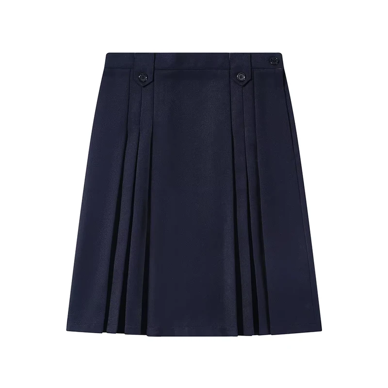 Middle School Uniform Girls Checked Pleated Skirt with Adjustable Waist