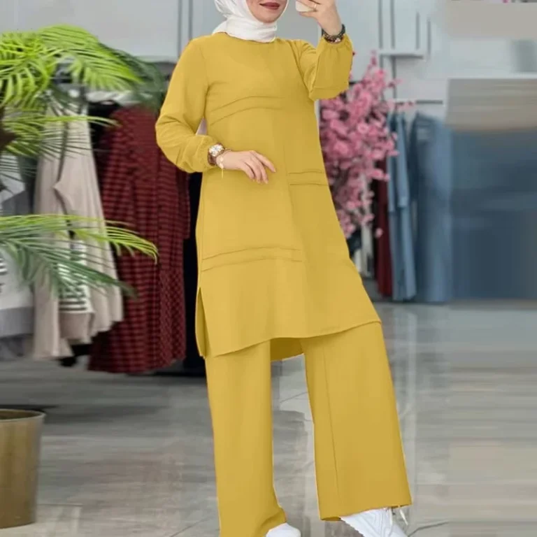 Modest-Elegant-Turkey-Solid-Sportswear-Pants-Set-Crepe-Fabric-Casual-Comfortable-Tunic-and-Pants-Blouse-Suit-for-Women