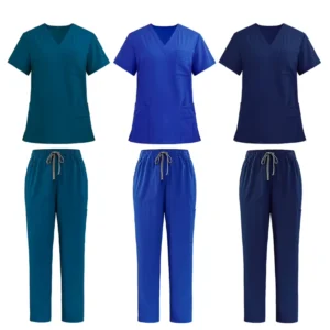 Moisture Wicking Medical Scrubs Set 94 Polyester 6 Spandex Quick Dry Straight Leg Nursing Uniforms