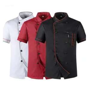 Multi-Color Wrinkle-Resistant Short-Sleeve Chef Coat Stand Collar Multi-Pocket Polyester Cotton Restaurant Uniform