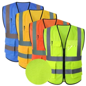 Multi-Pocket Breathable Mesh Hi Vis Reflective Safety Vest for Construction and Security