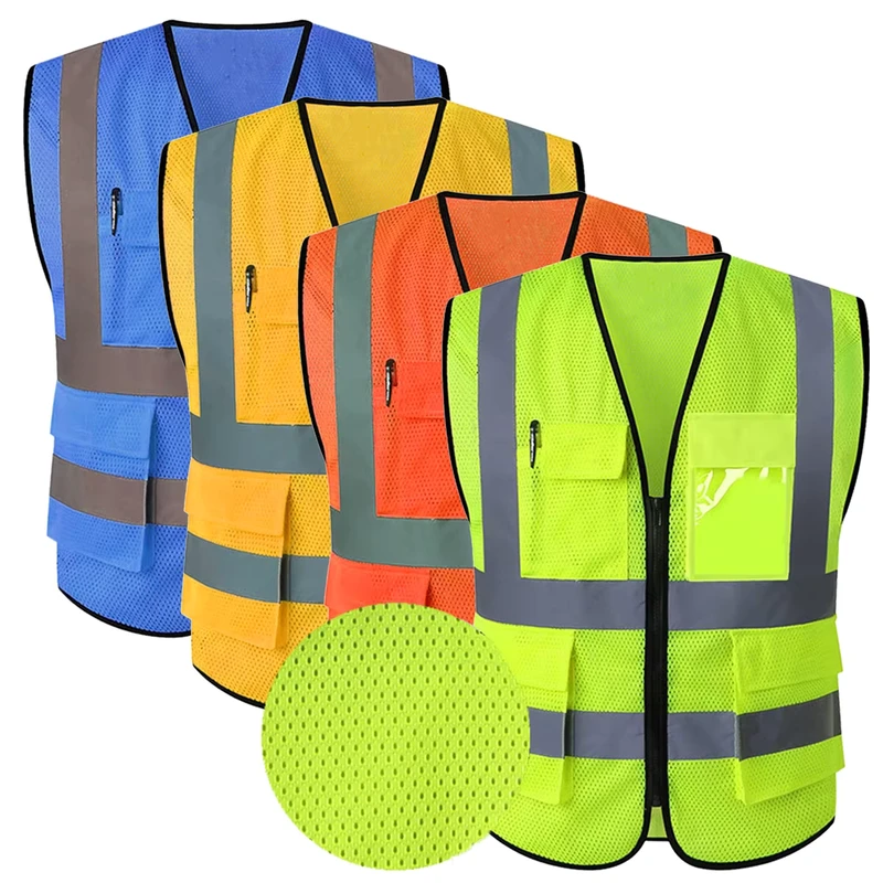 Multi-Pocket Breathable Mesh Hi Vis Reflective Safety Vest for Construction and Security