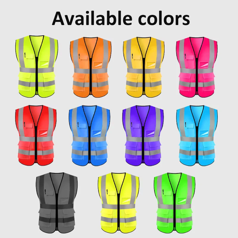 Multi-Pocket High-Vis Reflective Mesh Safety Vest with Radio Clip and Pen Holder for Men