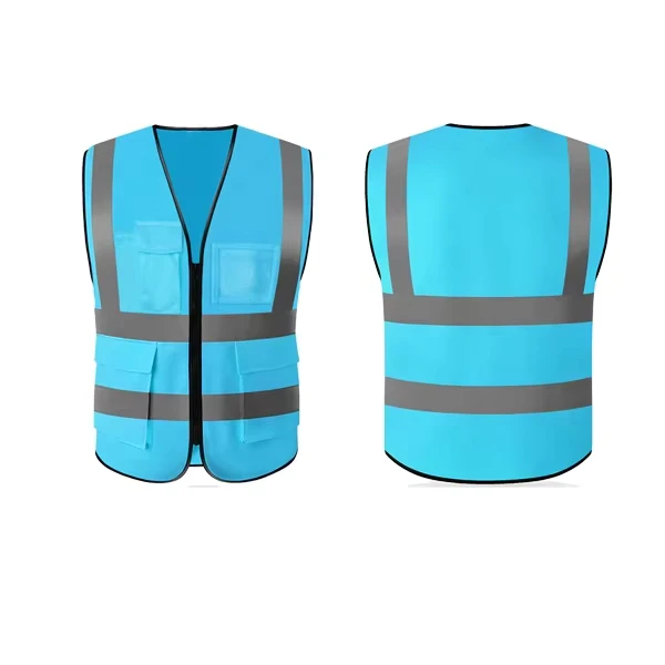 Multi-Pocket High Visibility Safety Vest Zipper Closure