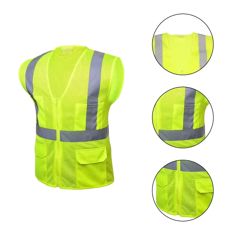 Multi-Pocket Zipper Mesh Hi-Vis Reflective Breathable Safety Vest