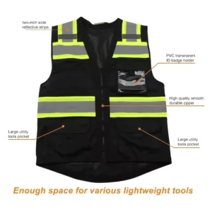 Multi Pockets Zipper Front Durable Polyester Roadside Emergency Traffic Safety Reflective Safety Vest