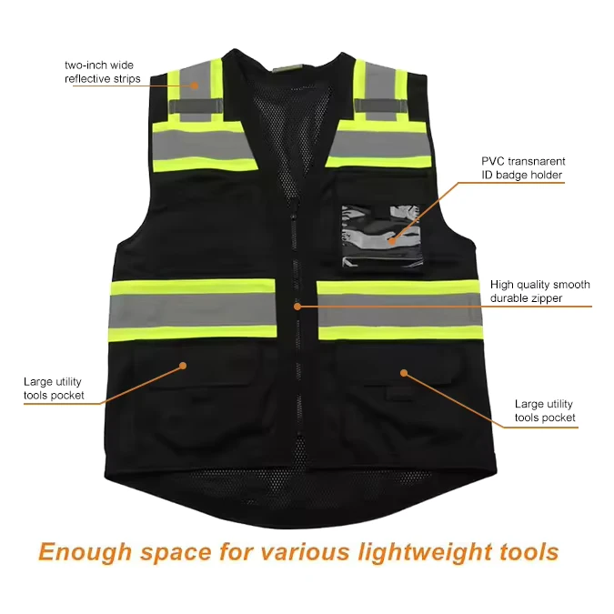 Multi-Pockets-Zipper-Front-Durable-Polyester-Roadside-Emergency-Traffic-Safety-Reflective-Safety-Vest