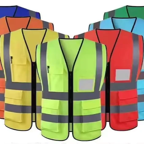 Multicolor Breathable Lightweight Hi-Vis Reflective Workwear Vest with Adjustable Polyester Design