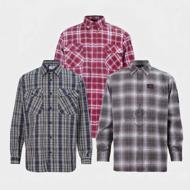 NFPA 2112 CAT2 Breathable Cotton FRC Work Plaid Shirts for Oil & Gas Industry Flame Retardant Safety Clothing