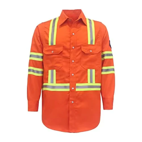 NFPA 2112 FR 100% Cotton Fireproof Reflective Tape Shirt Flame Retardant Industrial Workwear Safety Suit