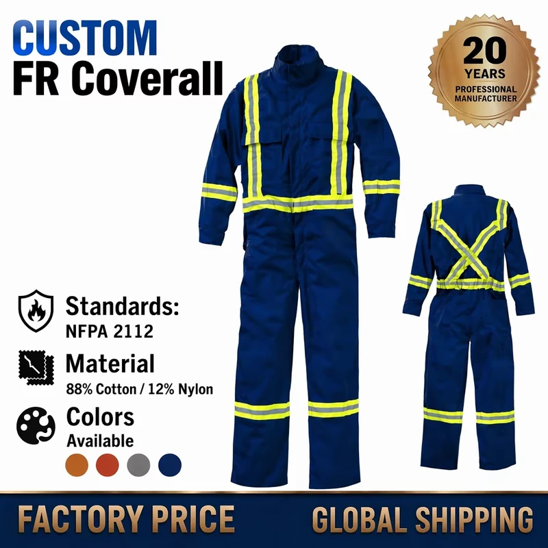NFPA 2112 FR Coverall 88/12 Cotton Nylon Clothing X-Back Canada Oil Field Welding Construction Workwear