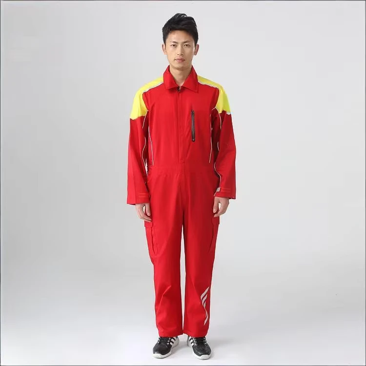 NFPA Hi Vis Reflective FR Safety Work Coverall Red Yellow Color Block Work Jumpsuit for Gas Station Auto Repair Mining
