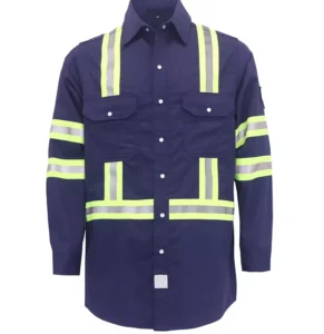NFPA2112 CAT2 Safety Work Shirt Men Long Sleeve Flame Resistant Hi Vis FR Shirts Reflective Tape Custom Logo Level D