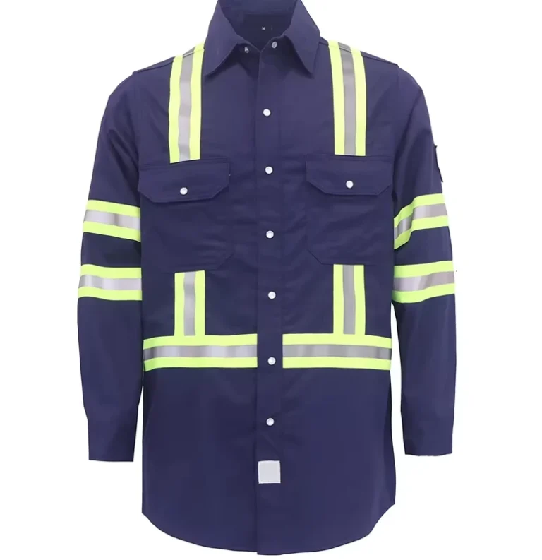 NFPA2112-CAT2-Safety-Work-Shirt-Men-Long-Sleeve-Flame-Resistant-Hi-Vis-FR-Shirts-Reflective-Tape-Custom-Logo-Level-D