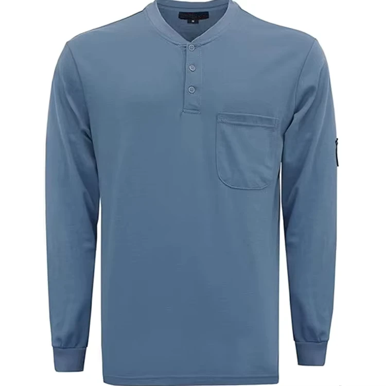 NFPA2112 EN 11612 Certified Fireproof Henley Shirts 5.5oz Cotton Classic Summer CAT2 Arc Flash Protective Fire