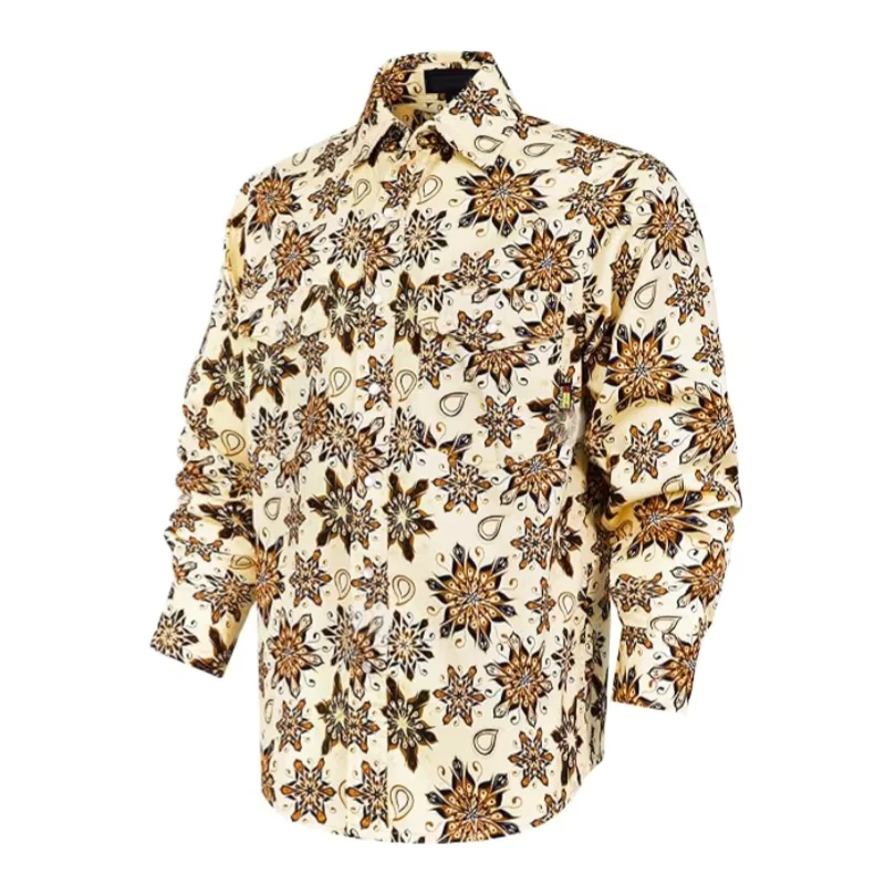 NFPA2112 EN11612 FR Twill Shirts Flame Resistant Cotton ASTM Certified CAT2 Men's 6.5OZ Snap Closure Paisley Printed Aramid