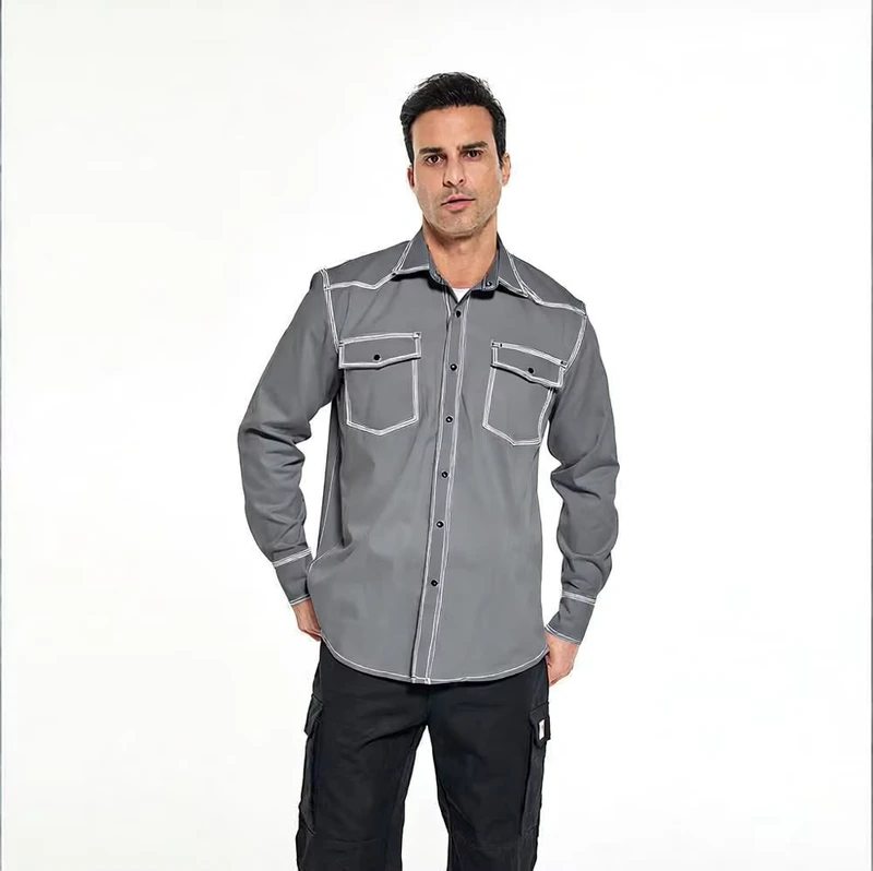 NFPA2112 Flame Resistant FR Shirt Western Men's Long Sleeve Shirt with Contrast Reinforced Stitching for Welding