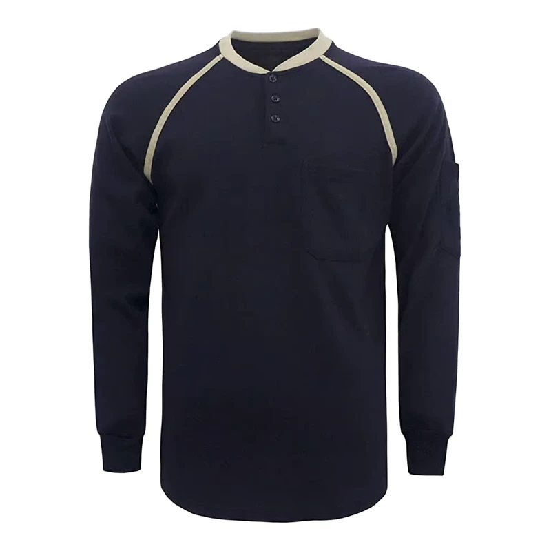 NFPA2112 Flame Resistant Long Sleeve Shirt 6OZ FR Henley T Shirts Mens Fire Retardant T Shirt