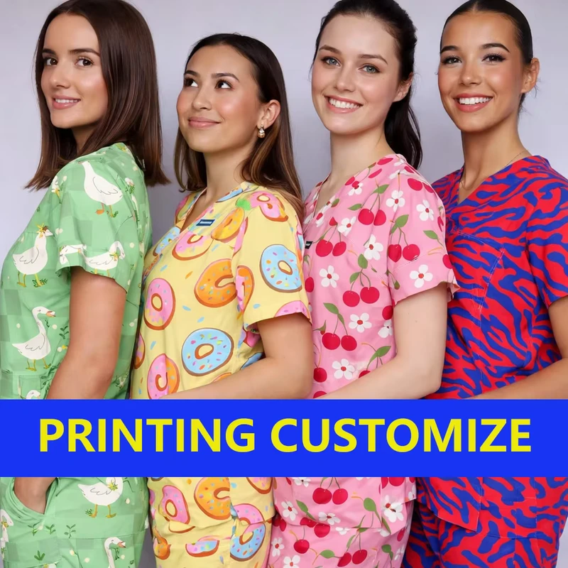 NIAAHINN Custom Uniform Nurses Wear Scrubs Suit Jogger OEM Hospital Reusable Floral Cotton Printed Scrub Set Supplier