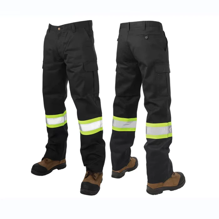Navy ANSI Class 2 Breathable Polyester Cotton Twill High Visibility Reflective Safety 6 Pockets Work Cargo Pants