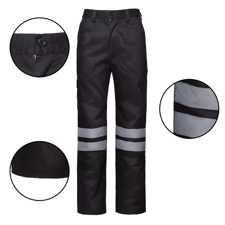 Navy Black Workwear Safety Cargo Trousers Mens Work Uniform Pants With Hi Vis for Industry Repairmen Workshop