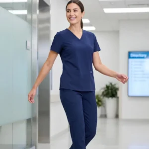 Navy Blue 4-Way Stretch Medical Scrub Set for Women and Men
