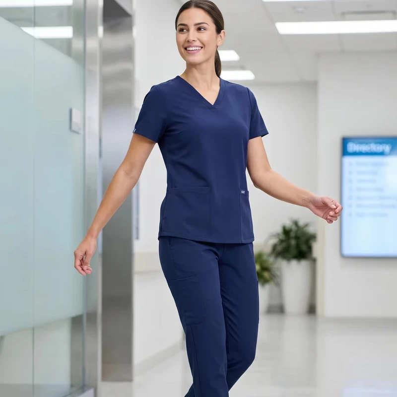 Navy Blue 4-Way Stretch Medical Scrub Set for Women and Men