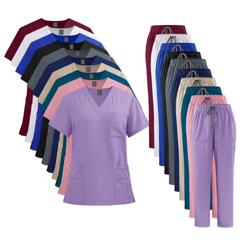 Navy Blue Quick-Dry Breathable Medical Scrub Uniform Set for Women and Men