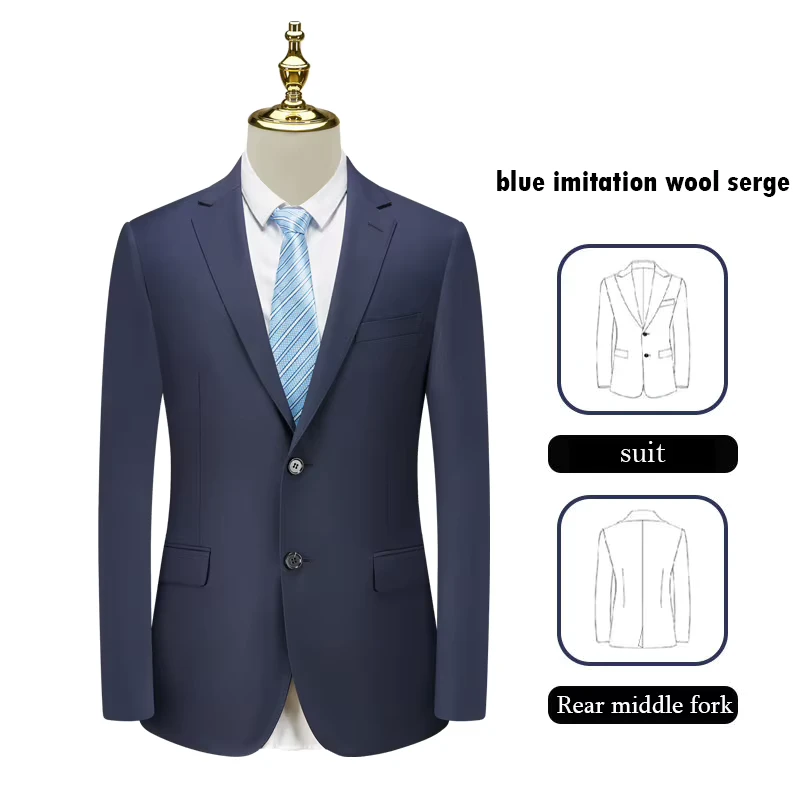 Navy Blue Serge Double Breasted Men's Business Suit with Top and Pants HK2022 1