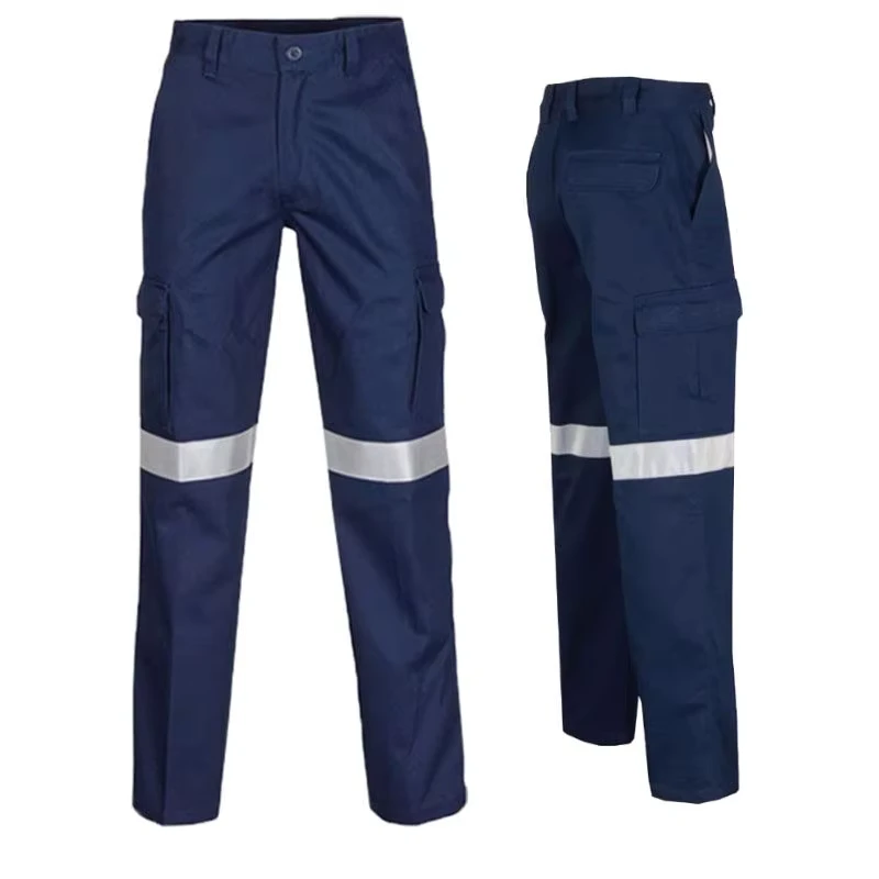 Navy High Visibility Cotton Construction Engineering Reflective Work Pants Limited Splash Protection