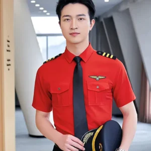 Navy Short Sleeve Polyester Airline Uniform Shirt for Pilot Captain and Flight Attendant Unisex