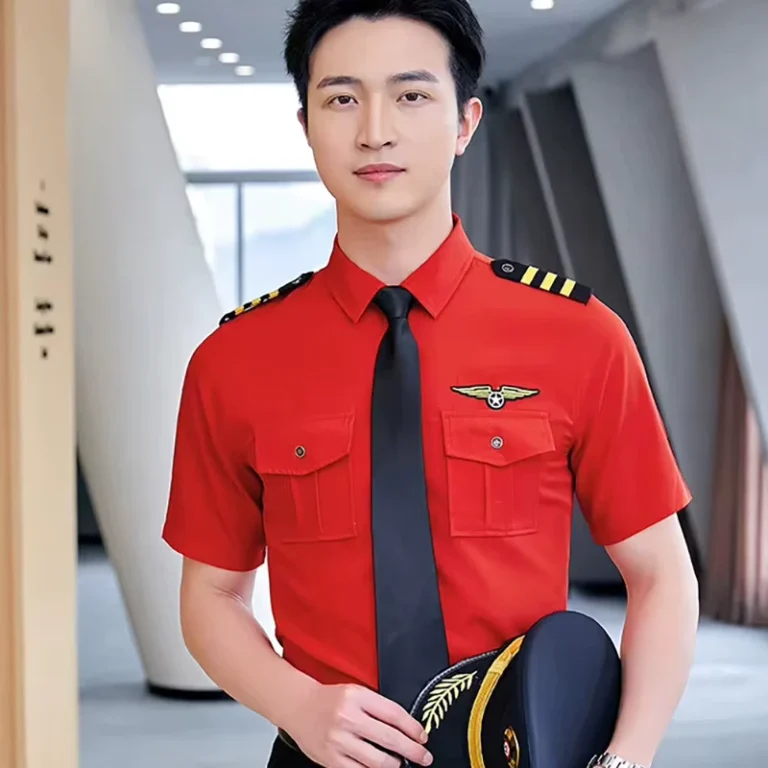 Navy-Short-Sleeve-Polyester-Airline-Uniform-Shirt-for-Pilot-Captain-and-Flight-Attendant-Unisex