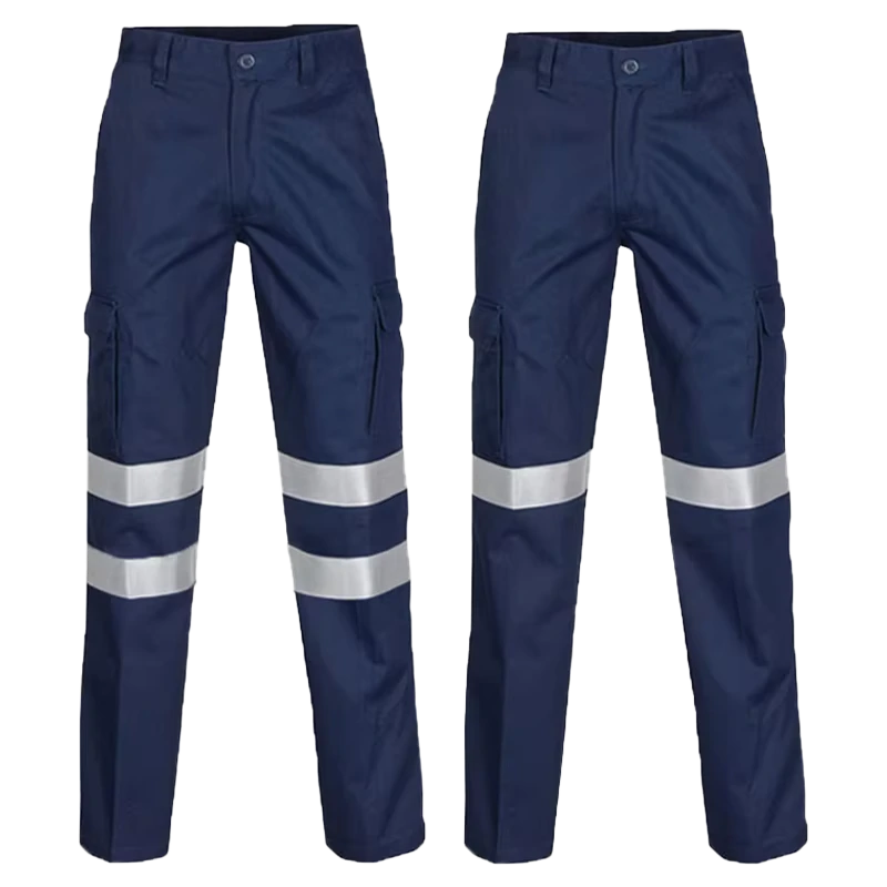 Navy Work Pants with Hi Vis Reflective Tape High Quality Cotton Security Workwear Cargo Pant with Safety Pants FG 08