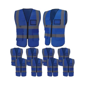 Neon Blue Cotton High-Visibility Reflective Construction Safety Vest