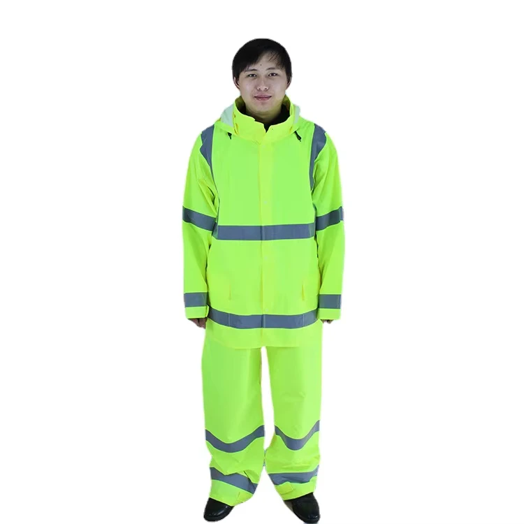 Neon Green Reflective Rain Suit Jacket and Pants Combo High Vis Waterproof for Traffic and Construction