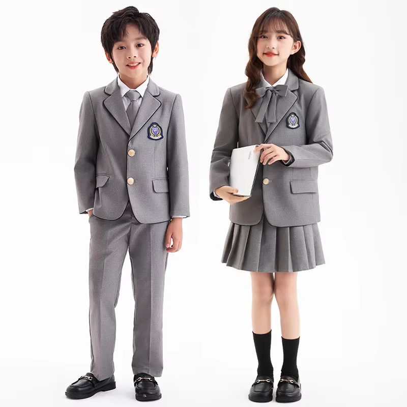 New Academy Style Grey School Uniform Set Primary Class Wear & Children's Day Performance Costume