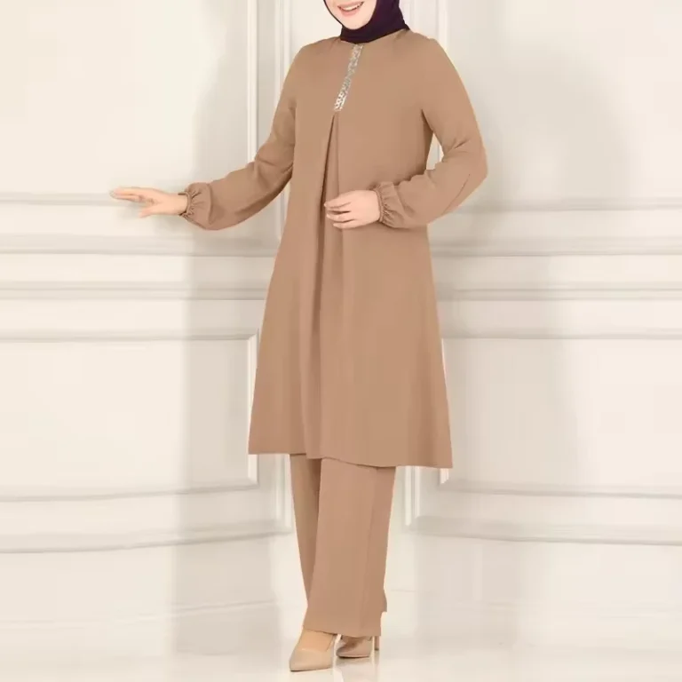New-Arrival-Crew-Neck-Women-Modest-Sets-Long-Sleeves-Top-Sequins-Muslim-Tunic-and-Pants-Set-Islamic-Two-Piece-Suit