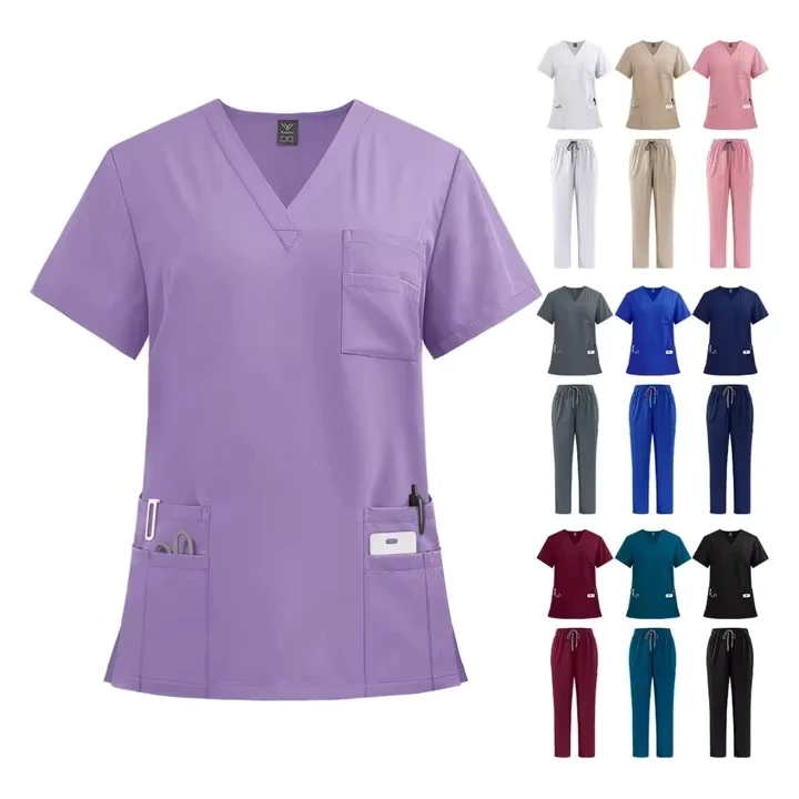 New Arrival Custom Medical Clothes Two Pieces Hospital Uniform Short Sleeve Scrubs Uniforms Sets for Women Men