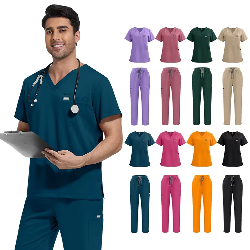 New Arrivals Woven Nurse Uniform Hospital Scrubs Sets Stretchy Fabric 72% Polyester 22% Rayon 6%