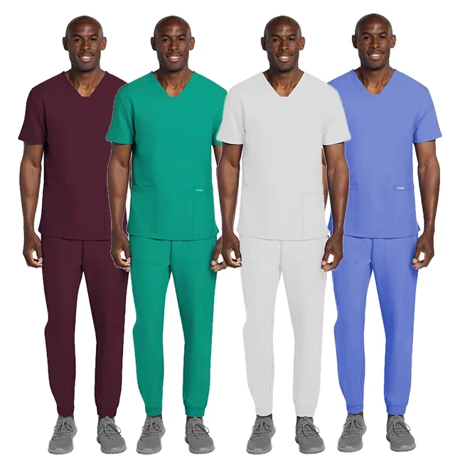 New Autumn Winter Men's Medical Uniform Suit Breathable Spandex Canvas Scrub Sets Custom Logo Embroidered Doctor's XINYANGYI