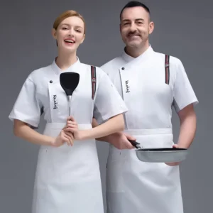 New Chef Uniform Unisex Chef Clothes Short Sleeve Waitress Catering Chef Jackets Uniforms Bakery Restaurant Kitchen Work Wear