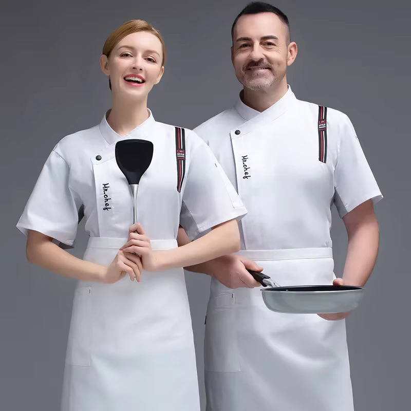 New Chef Uniform Unisex Chef Clothes Short Sleeve Waitress Catering Chef Jackets Uniforms Bakery Restaurant Kitchen Work Wear