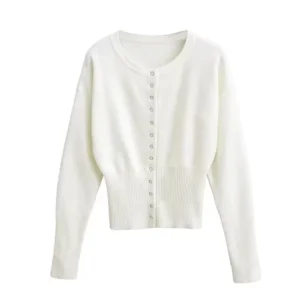 New Classic Basic Style Temperament Sense Design Crew-neck Casual Knit Cardigan Sweater